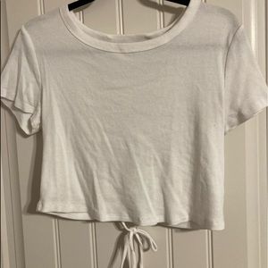 large white wild fable crop top with lace up back detail